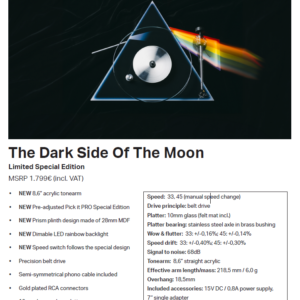 PRO-JECT DARK SIDE OF THE MOON TURNTABLE Final & Last Edition